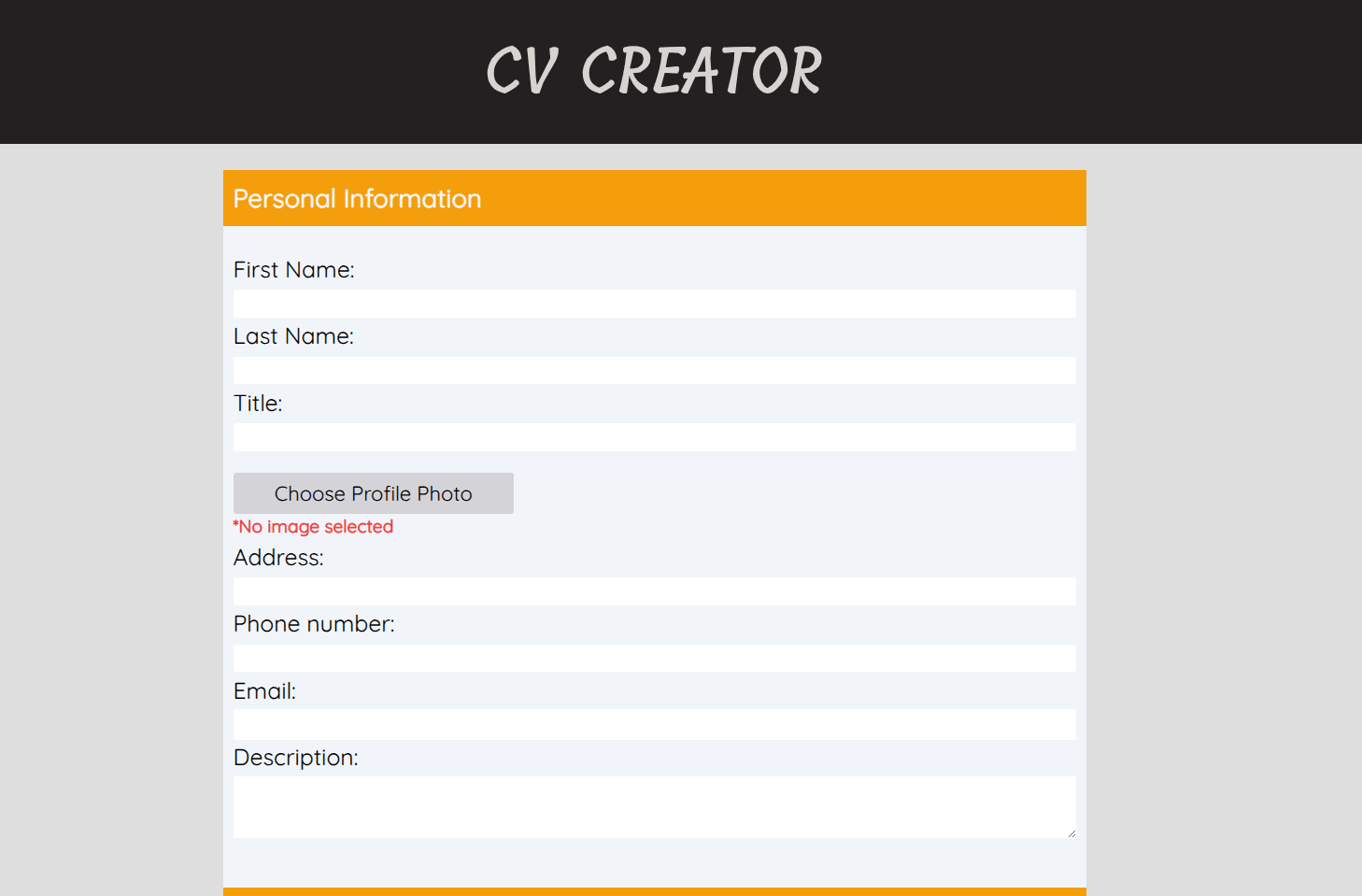 CV Builder application interface