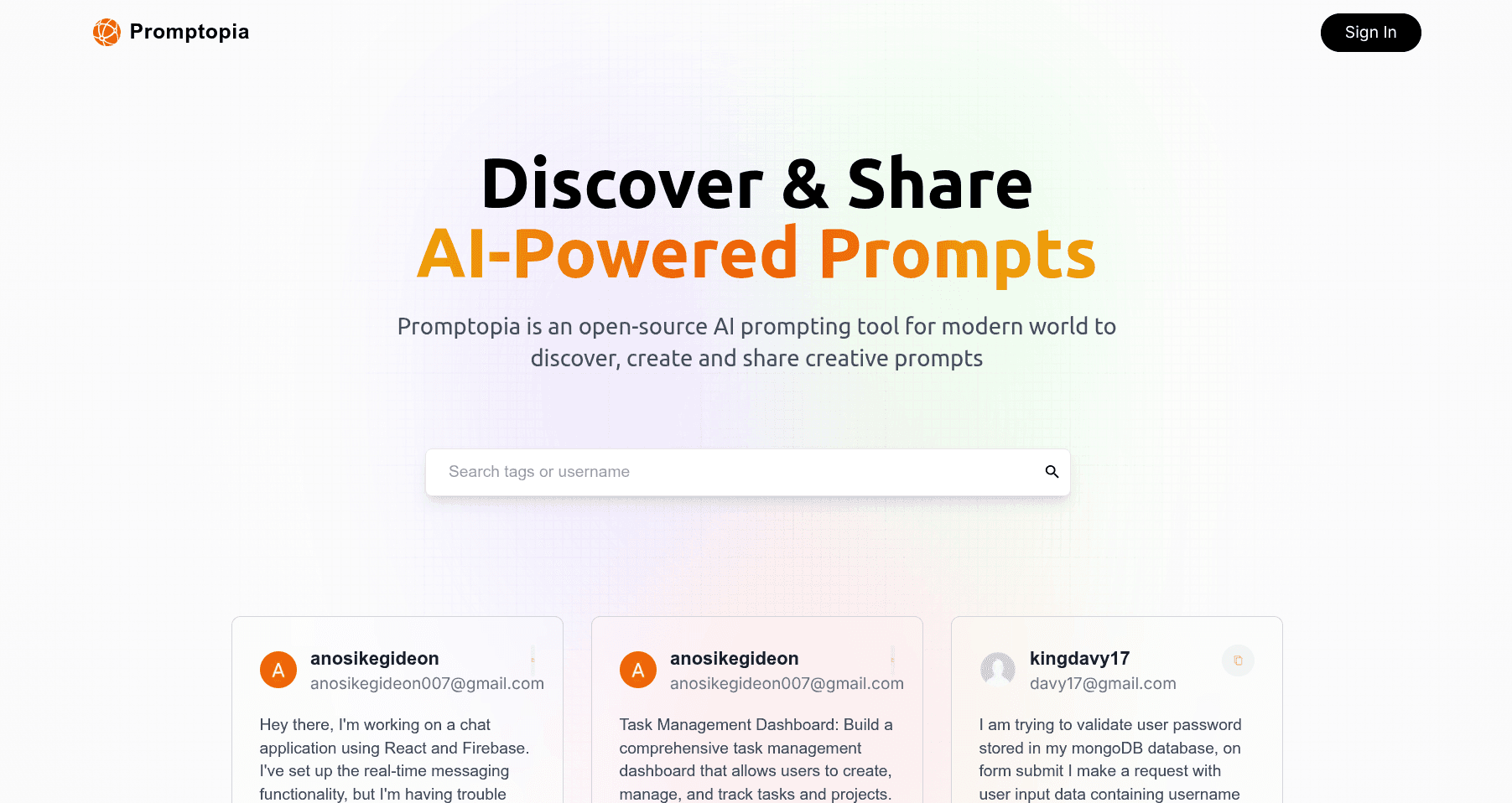 Promptopia application interface